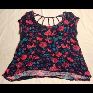 Pink Rose M Blue/Purple/Pink Floral Crop Top